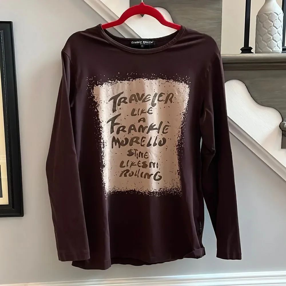 Frankie Morello Milan Brown Traveler Long Sleeve T-Shirt sz XXL EUC